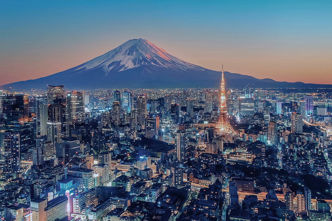 Skyline of Tokyo with Mount Fuji in Japan