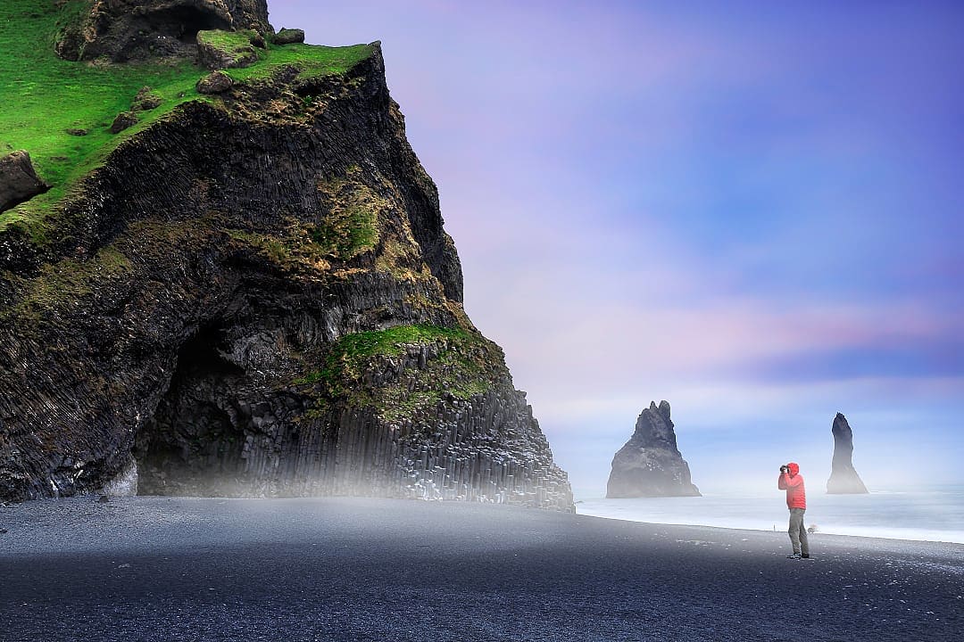 Reynisfjara, most famous black-sand beach in Iceland.