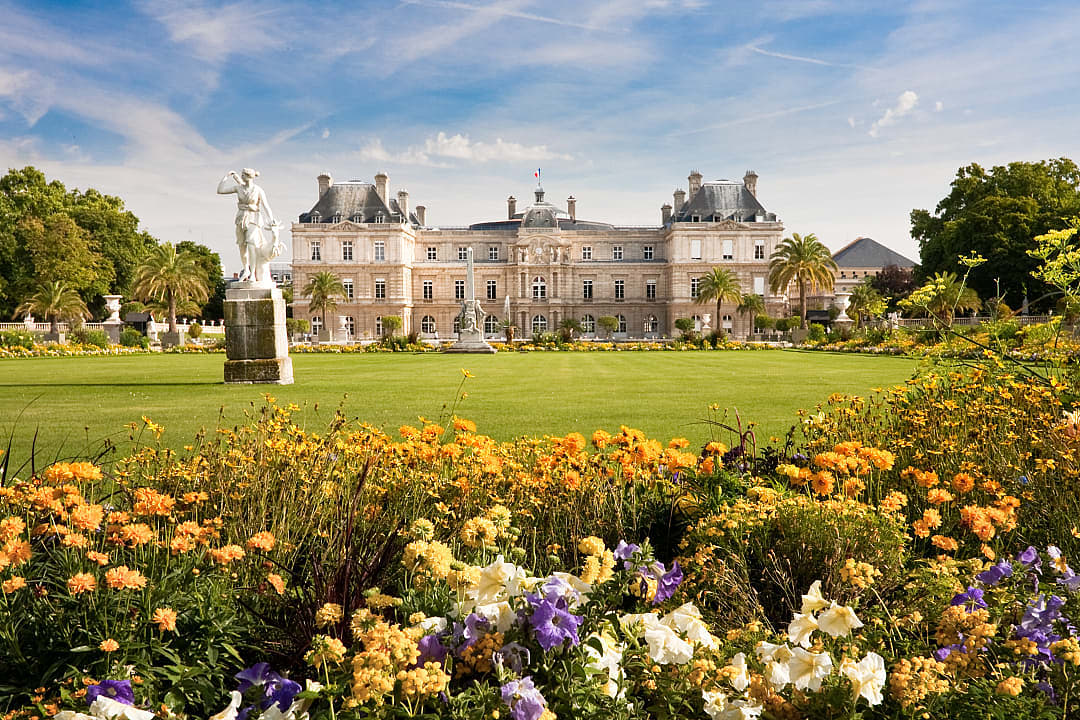 Luxembourg Garden and palace in the background in Paris, France