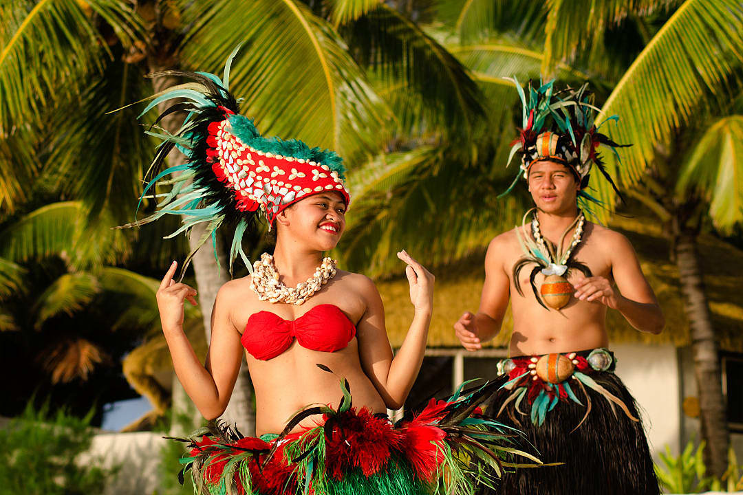 Dancers on the Island of Bora Bora on The French Polynesia.