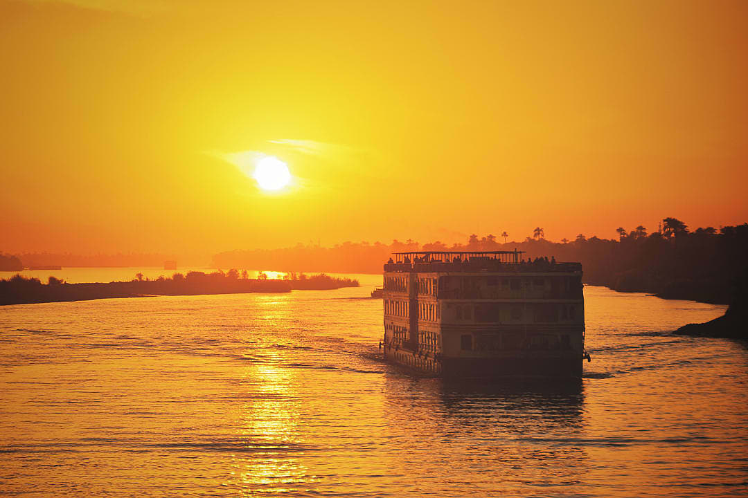 Ship on the Nile during sunset