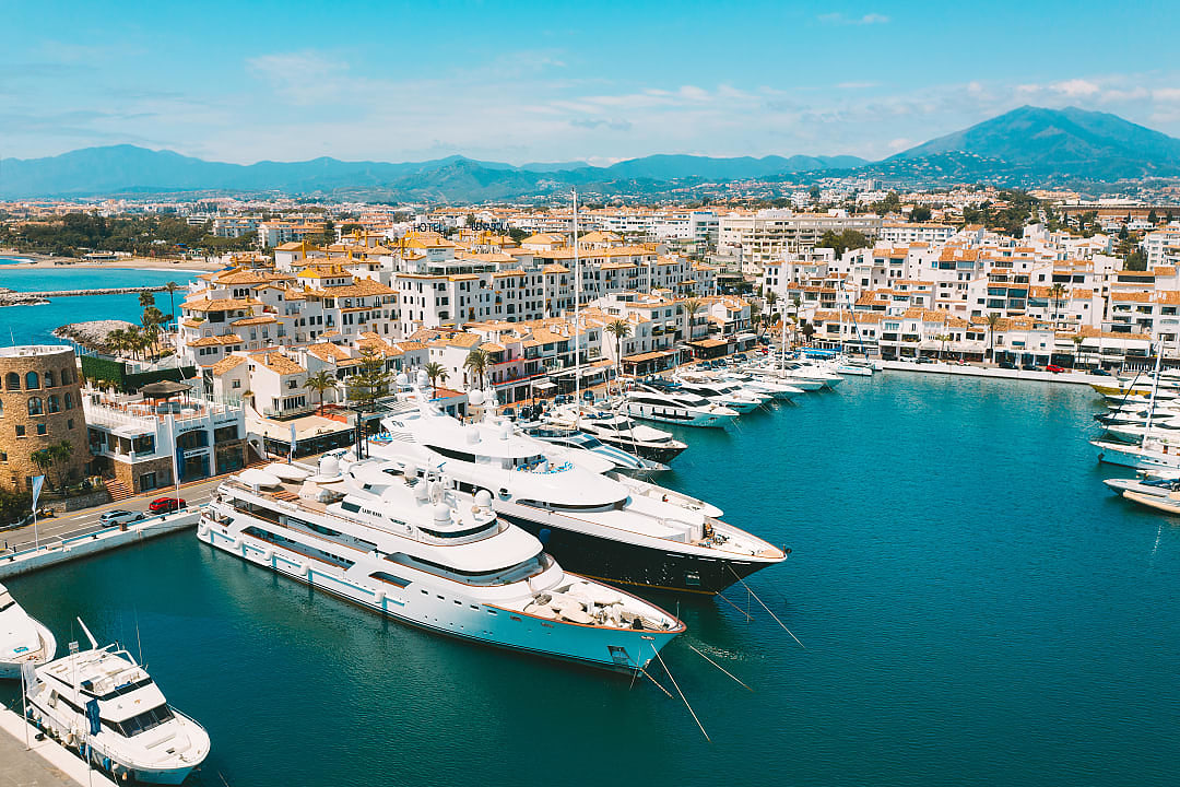 Luxury yachts at Puerto Banus marina in Marbella, Spain