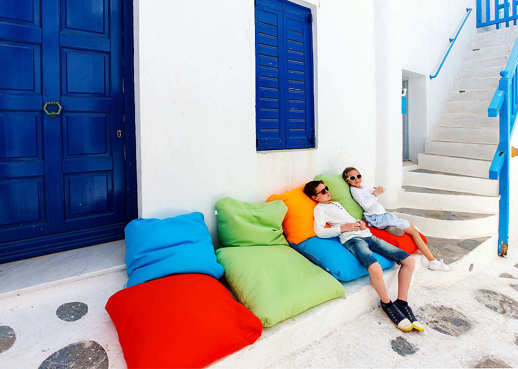 Kids relaxing in Mykonos, Greece