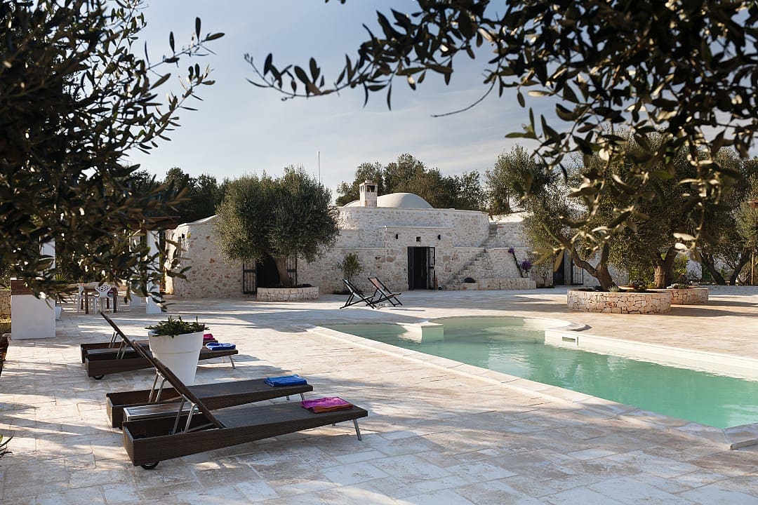 Traditional Saracen trullo stoned terrace in Puglia, Italy.