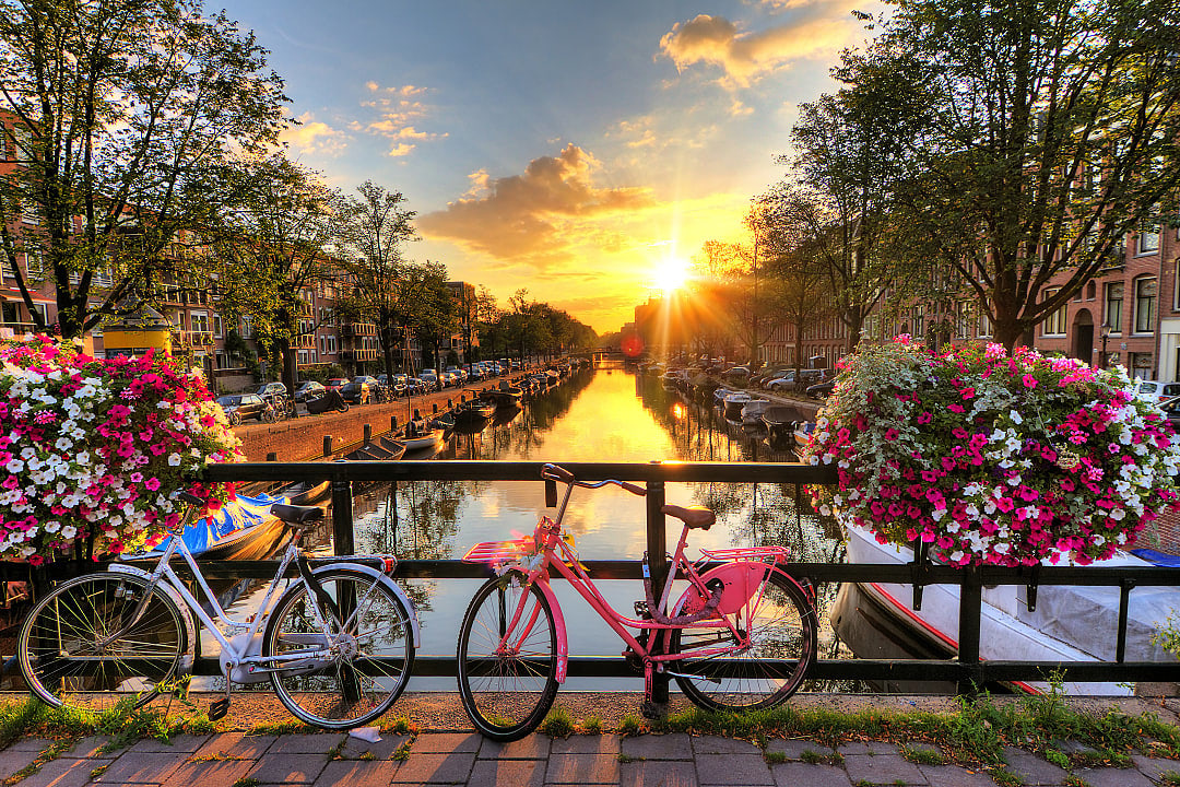 Amsterdam at sunset in The Netherlands