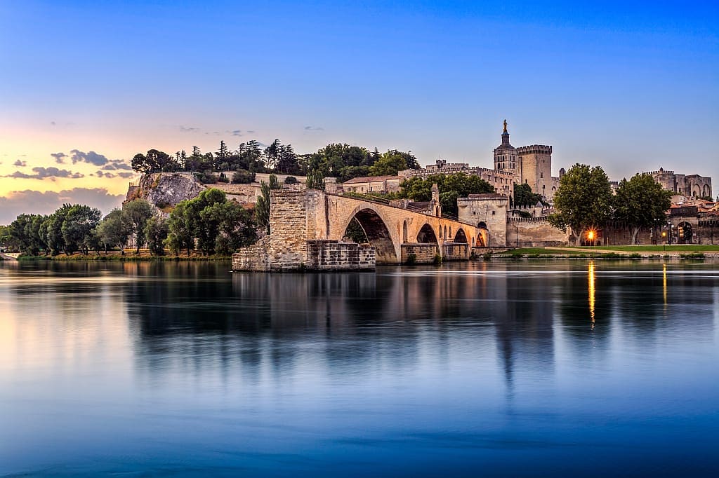 Pont Saint Bénézet bridge with Popes Palace in Avignon, France