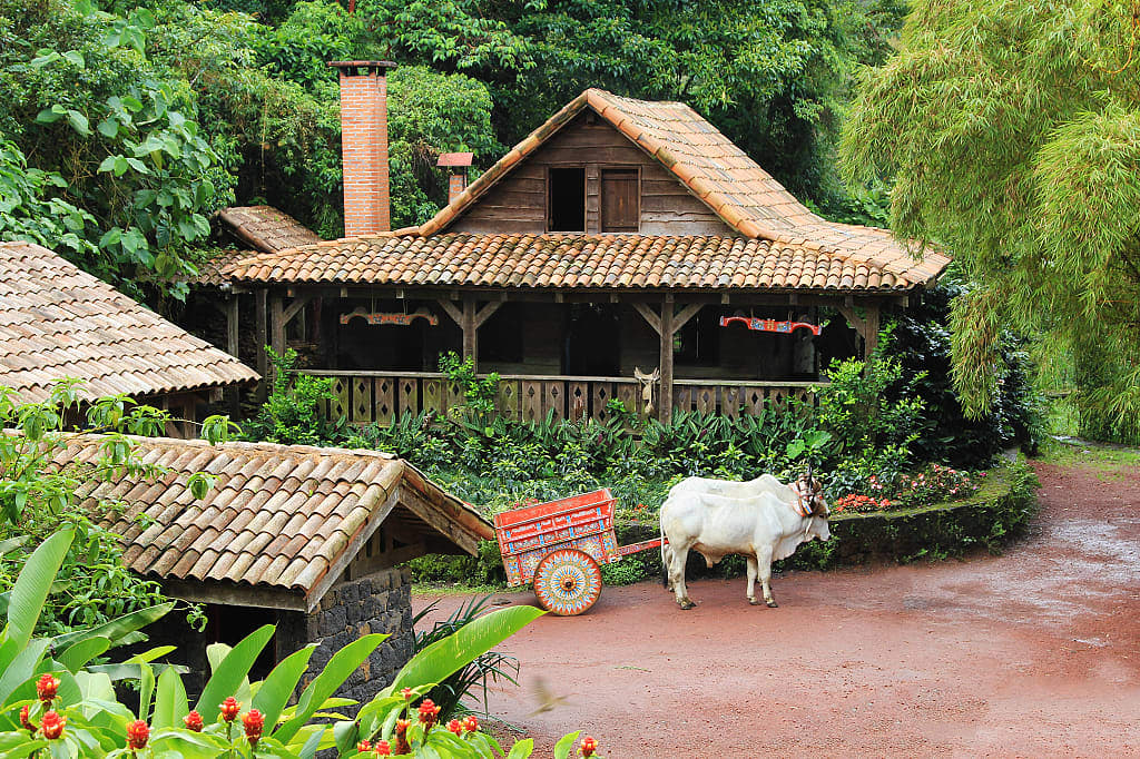 Traditional home and Ox cart in Sarchi, Costa Rica