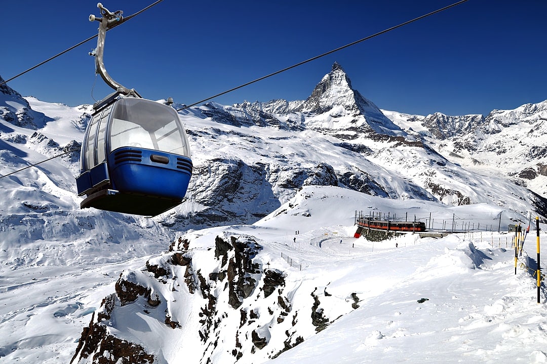 Cable car with ski slope in Zermatt