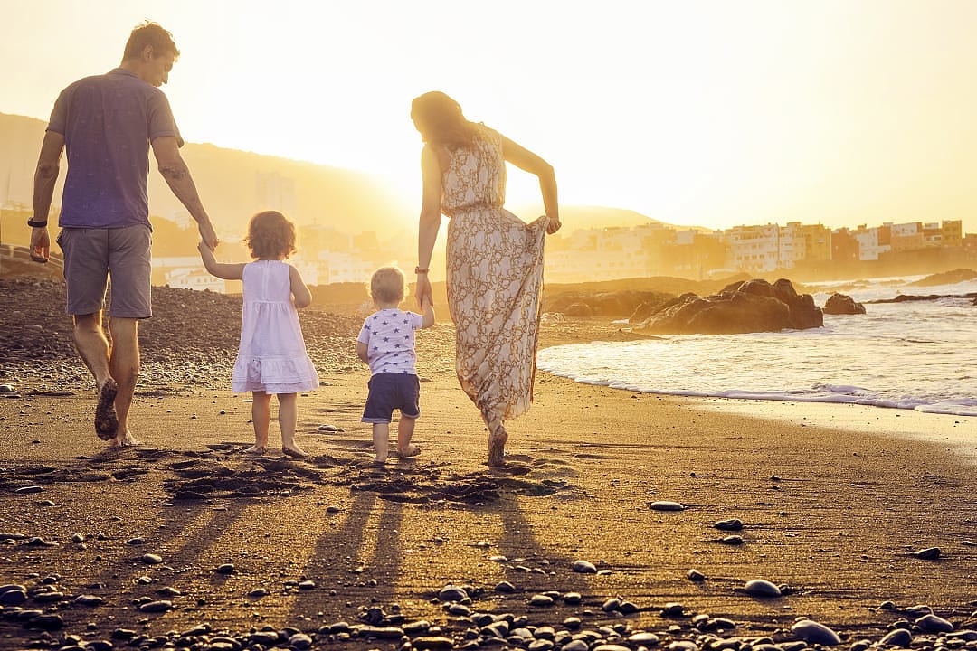 Family on the beach in the Canary Islands, Spain