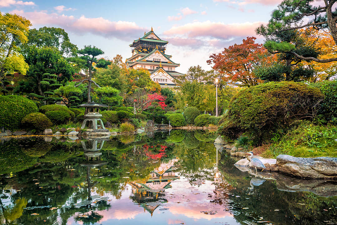 Osaka Castle and gardens in Osaka, Japan