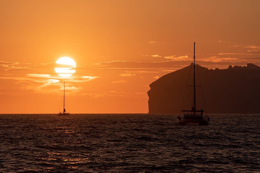 Sunset catamaran cruise on the Santorini coast