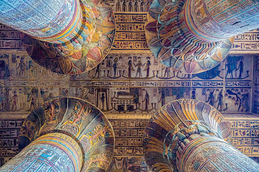 Hieroglyphics at the ancient Kom Obo Temple in Aswan, Egypt