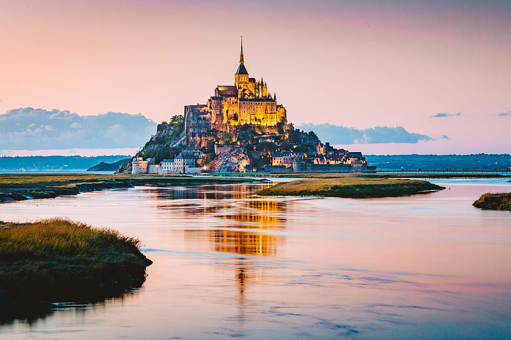 Mont Saint-Michel at twilight, in Normandy