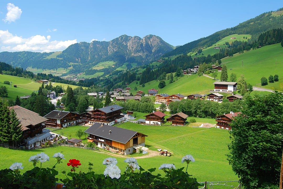 Village with mountain in the background in Tyrol, Austria