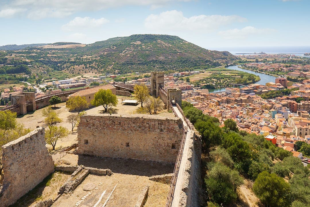 Panoramic view of Bosa from Malaspina Castle in Massa, Italy.