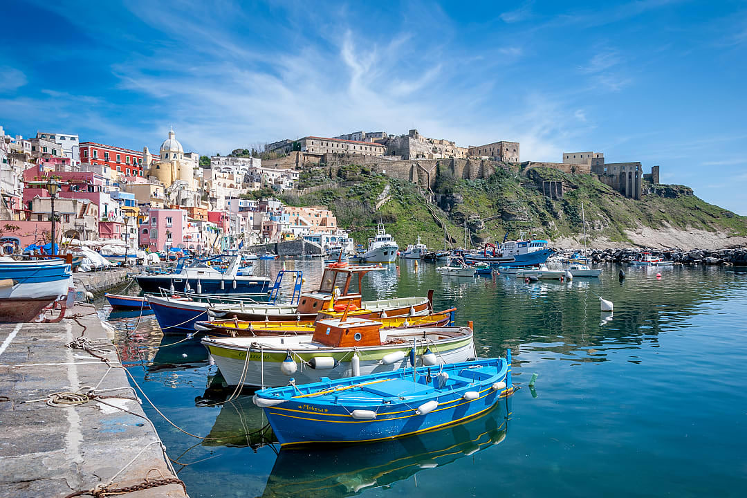 View of Marina Corricella on Procida Island, Italy