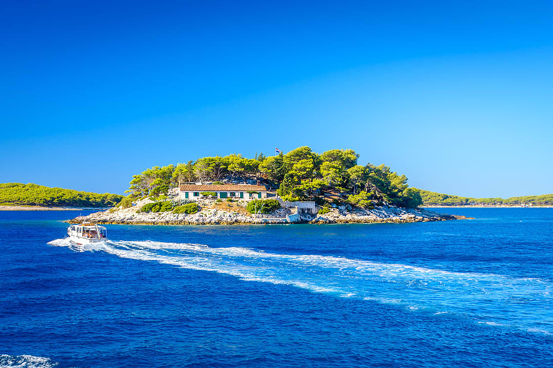 Sea front view to Hell's Island from Hvar, Croatia
