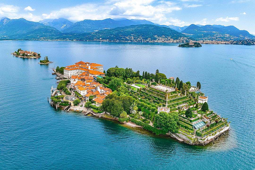 Lake Maggiore Borromean Islands, Isola Bella and Isola Pescatori with, Isola Madre in the distance