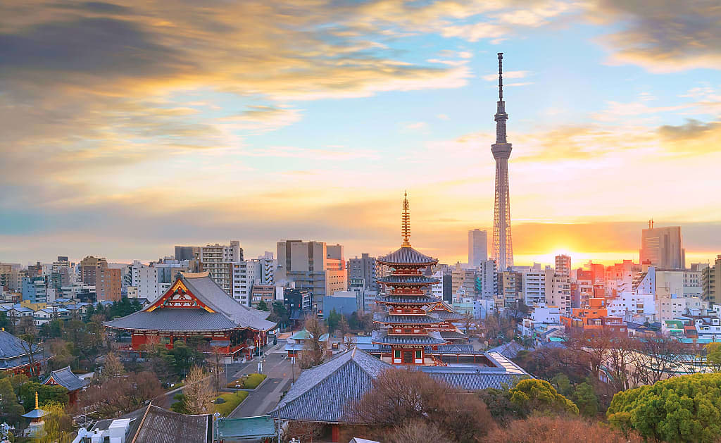 Tokyo skyline withSensō-ji temple and Tokyo Skytree in Japan