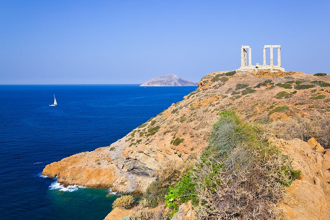Temple of Poseidon at Cape Sounion in Greece.