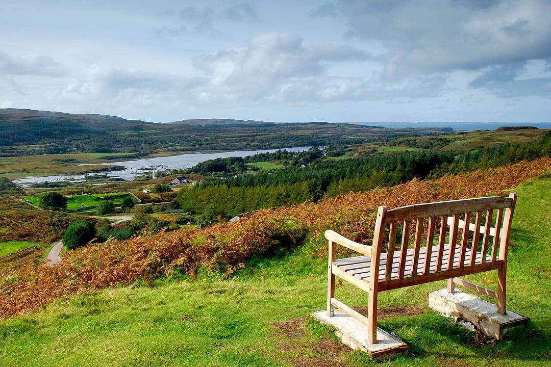 View of villages of Kilmore and Dervaig on Isle of Mull