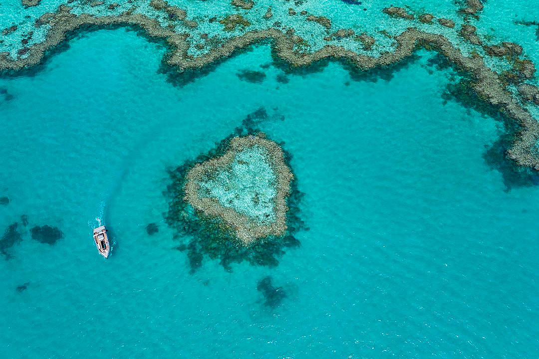 Boat sailing in the Great Barrier Reef, Australia.