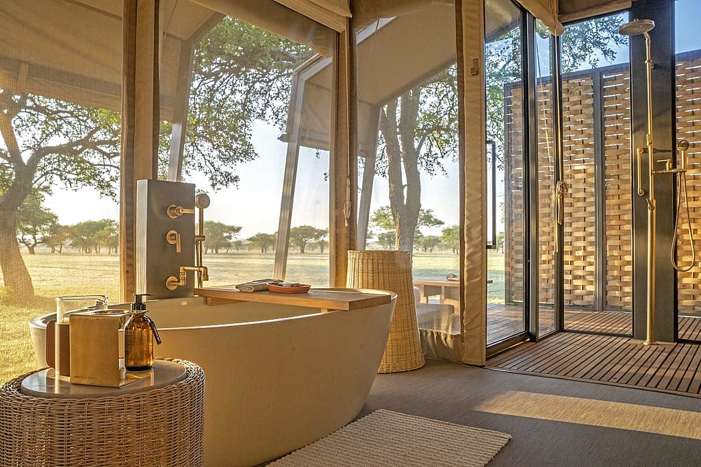 Luxury tented bathroom in Serengeti, Tanzania