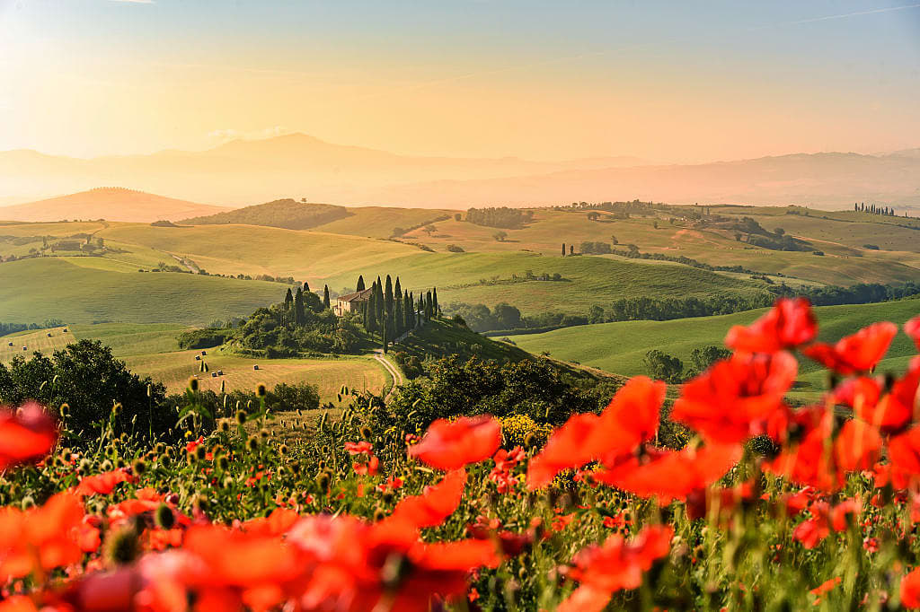 Sunrise over Val d'Orcia in Tuscany