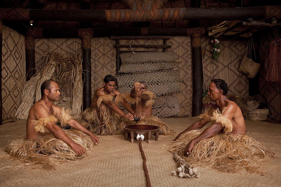 Local men in Fiji, wearing traditional kava outfits. Photo courtesy of Como Laucala Island.