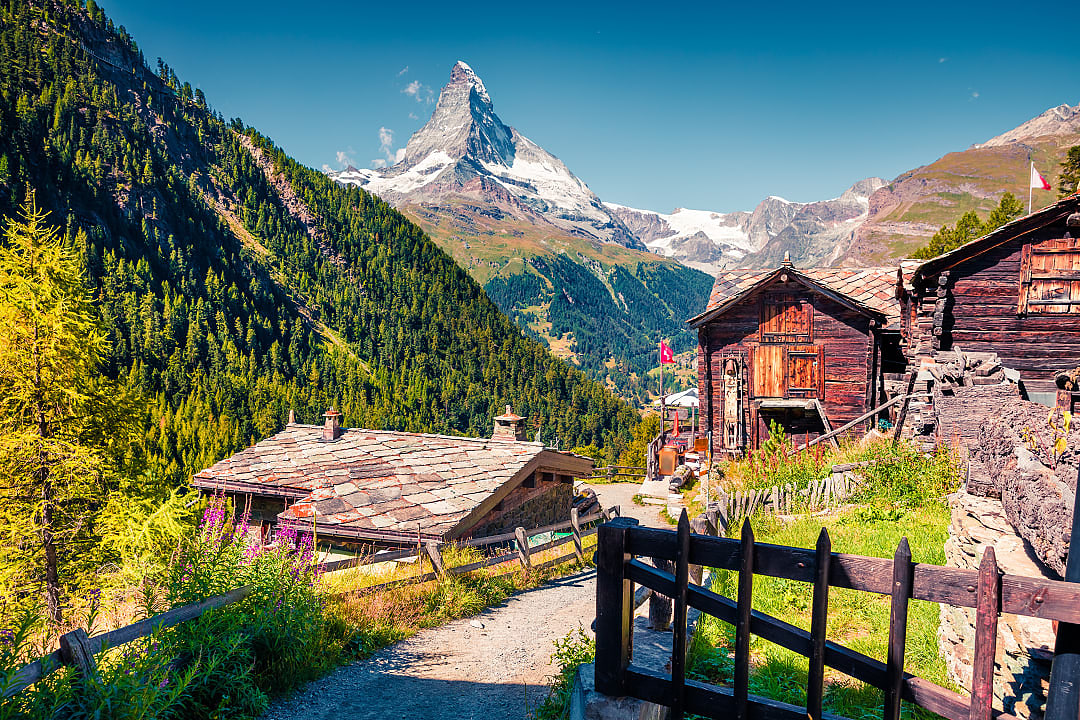 Sunny summer morning in Zermatt 