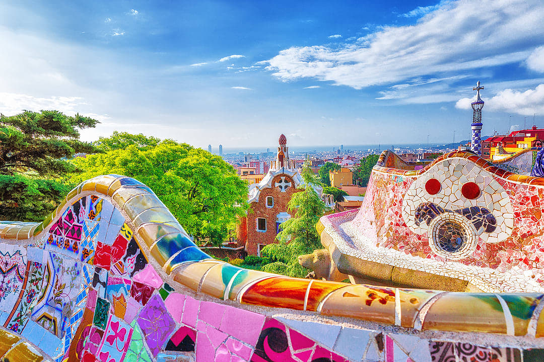 Mosaics at Park Guell by Gaudi in Barcelona, Spain