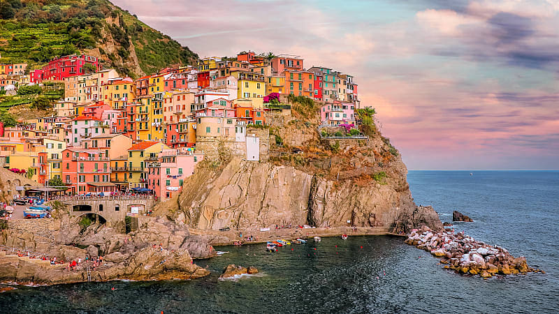 Cinque Terre at sunset.