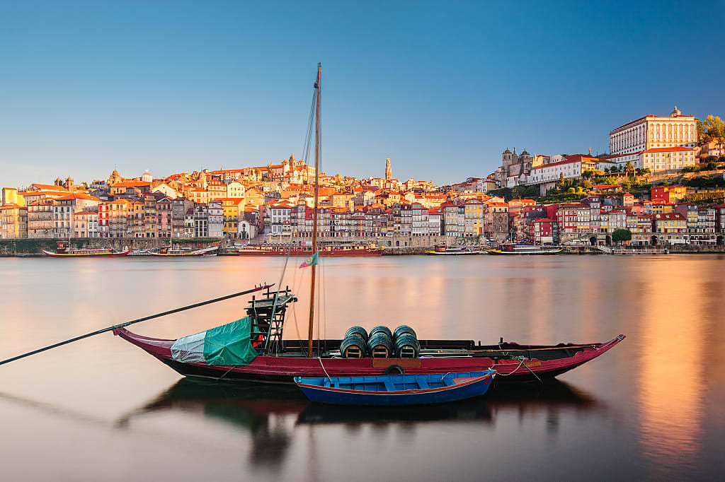 Traditional boats in the Douro River in Porto, Portugal