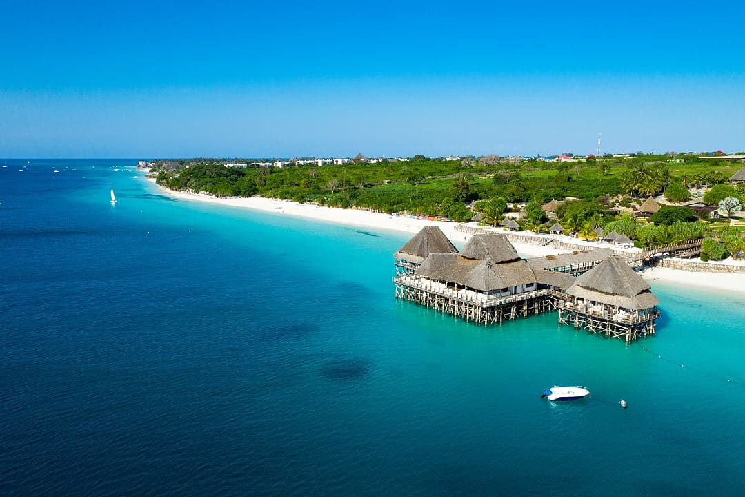 Aerial view of beach in Zanzibar, Tanzania