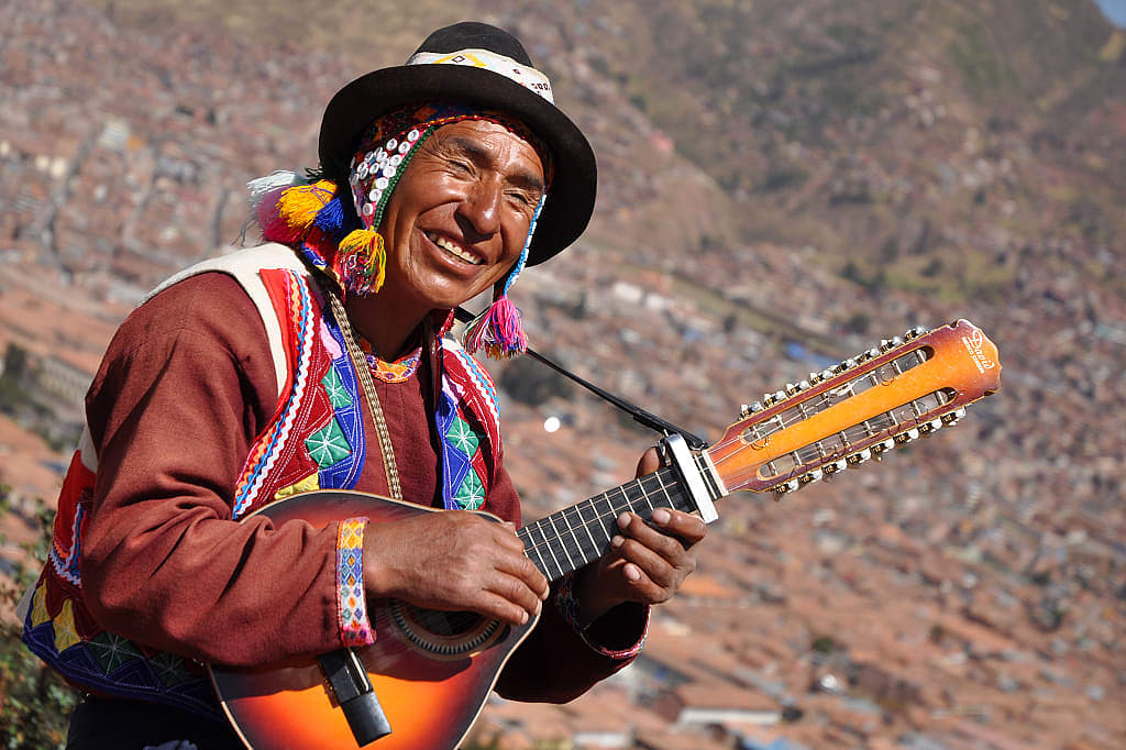 Quechua musician performs in Cusco, Peru