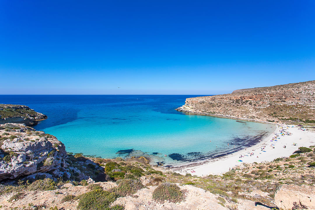 Spiaggia dei Conigli beach on Lampedusa island, Italy