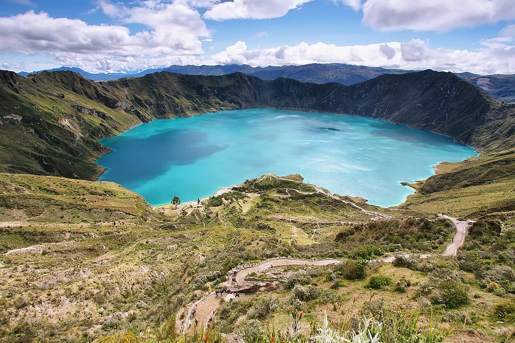 Quilotoa Lake  and caldera in the Ecuadorian Andes