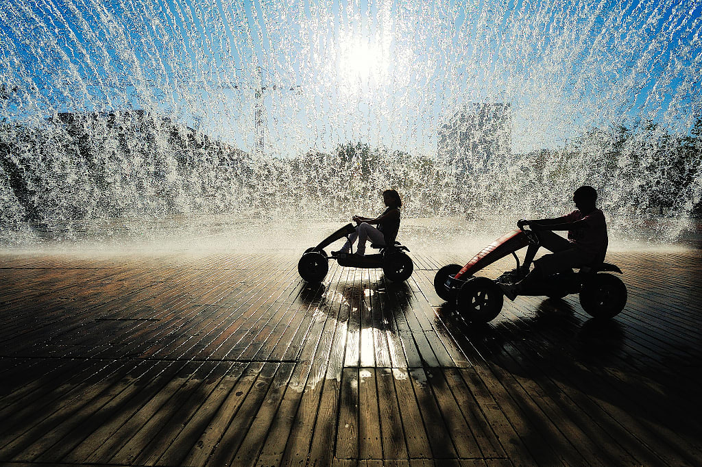 Family fun in the Park of Nations in Lisbon, Portugal