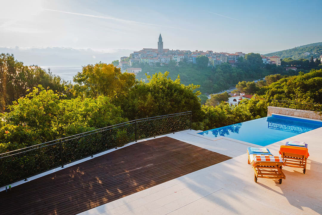 View of Vrbnik from luxury hotel in Croatia.