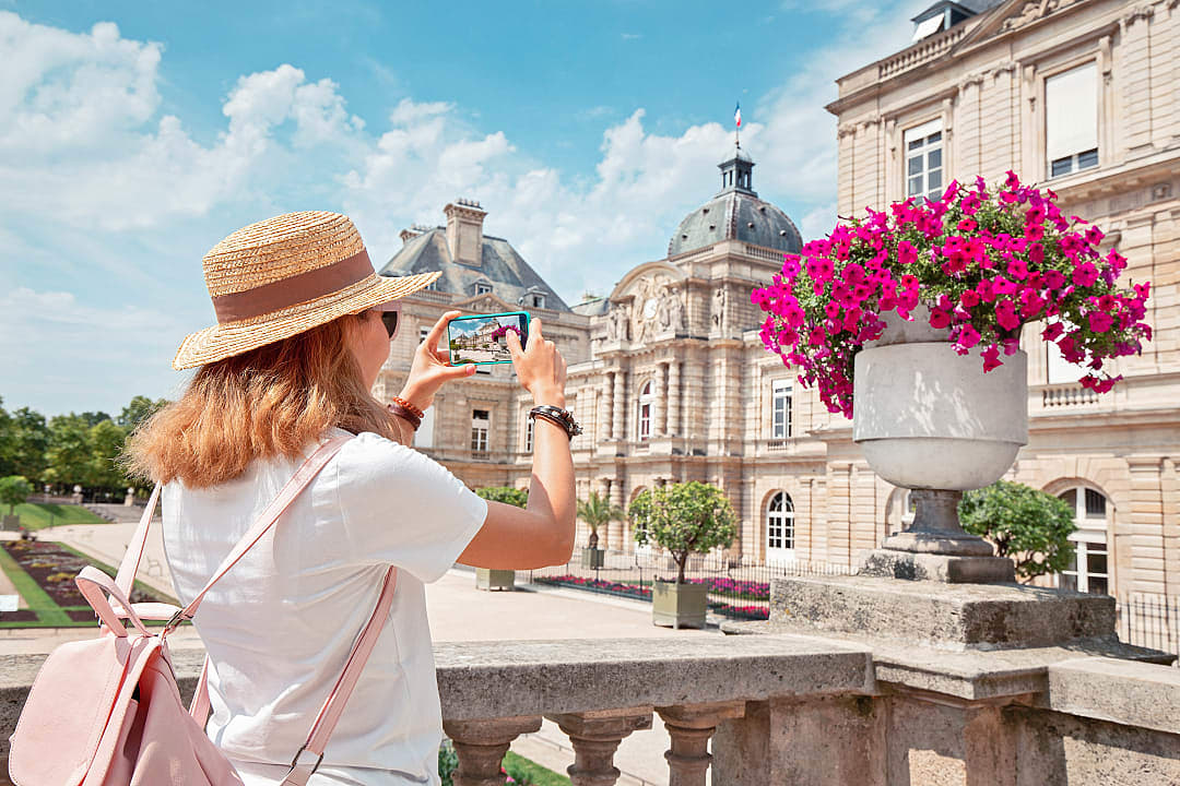 Tourist at The Luxembourg Garden and Palace in Paris, France