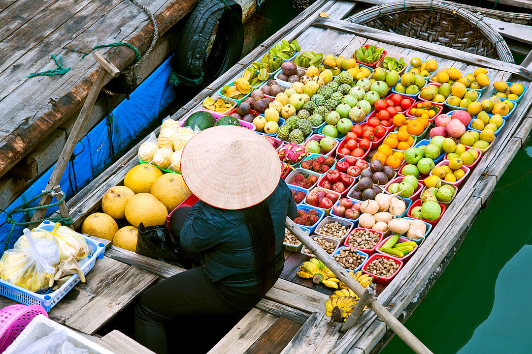 Floating market on the Mekong Delta in Vietnam. 