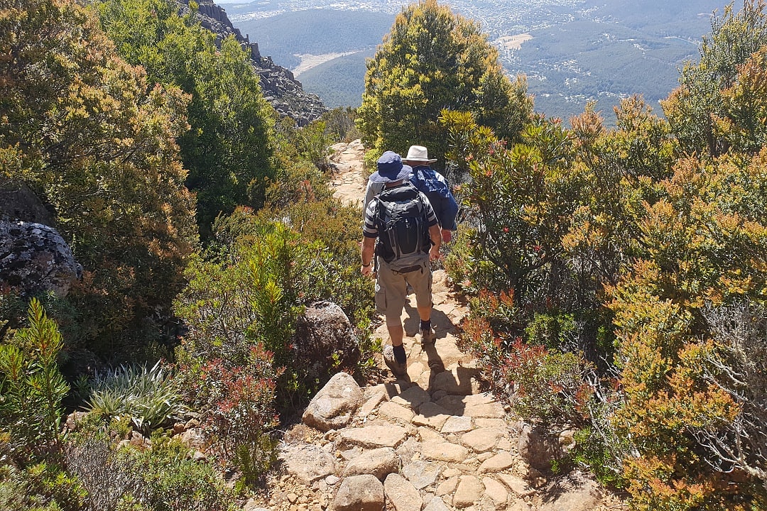 Two people hiking in Tasmania, Australia.