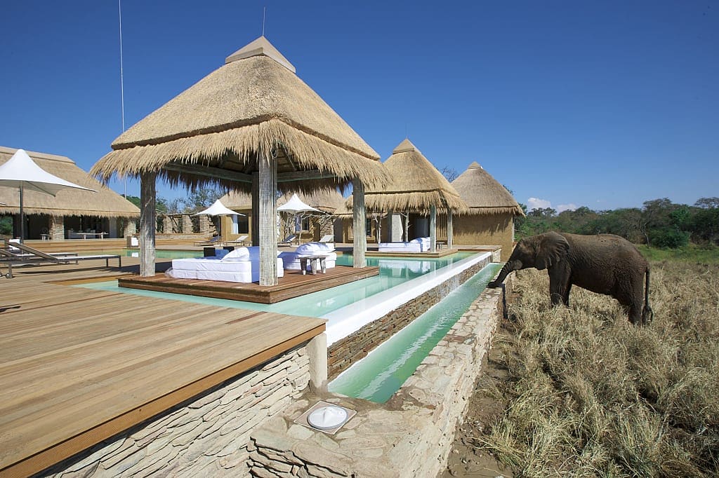 Kapama Rivere Lodge spa with elephant,in Kapama Private Game Reserve. 