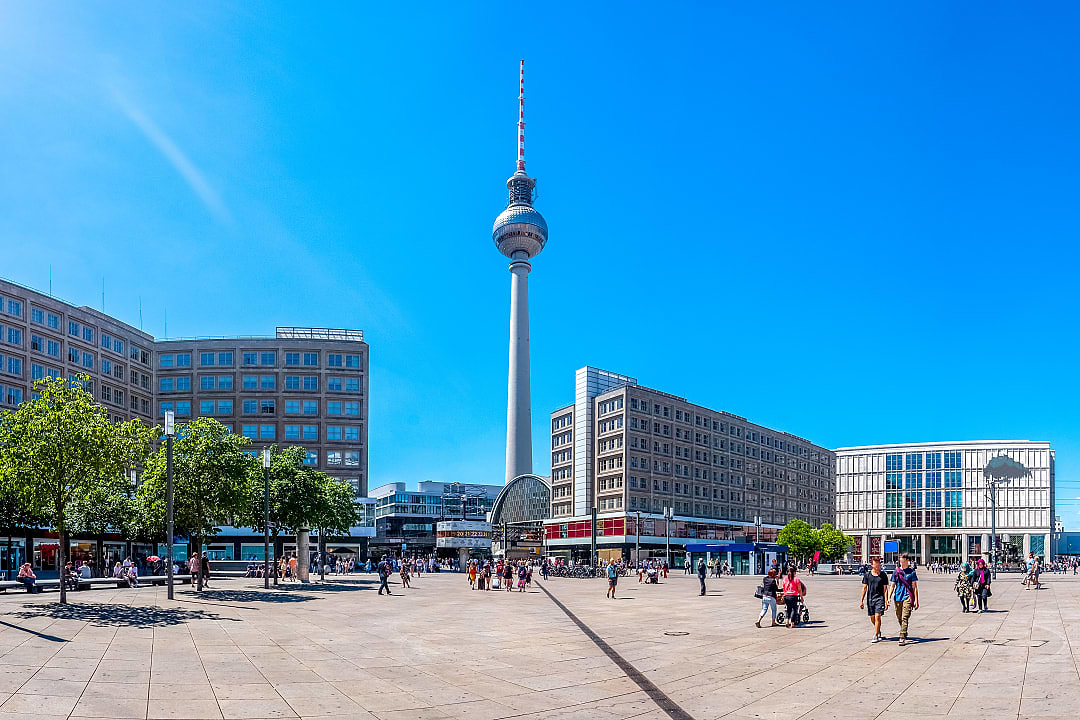 Alexanderplatz with Fernsehturm in the background in Berlin