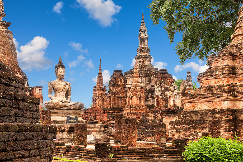 Wat Mahathat at Sukhothai Historical Park, Thailand, a UNESCO world heritage site.