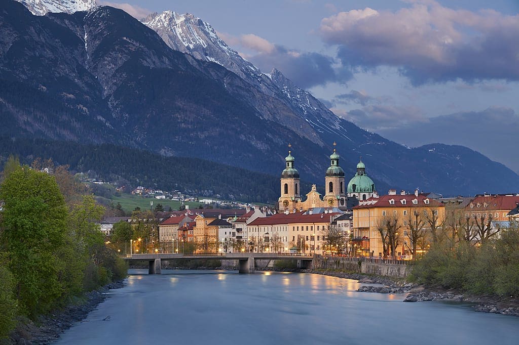 Innsbruck under the setting sun, Tyrolean Alps