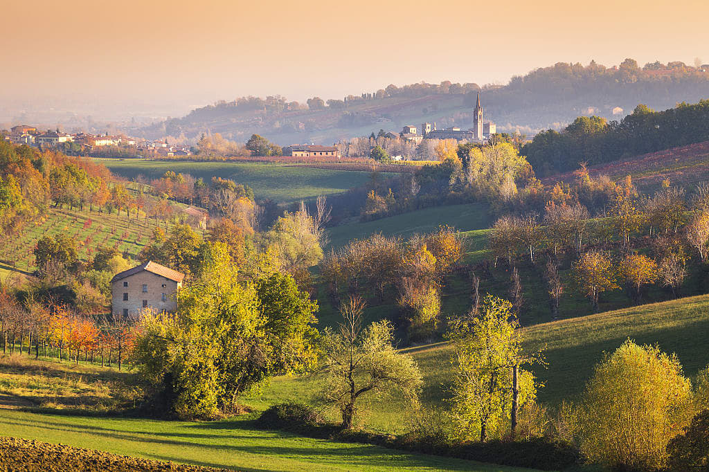The landscape surrounding Castelvetro di Modena in the Emilia-Romagna region of Itlay