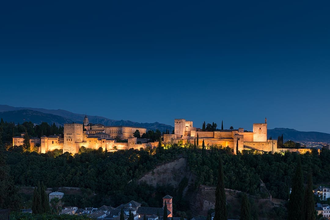 Nighttime at The Alhambra in Granada, Spain