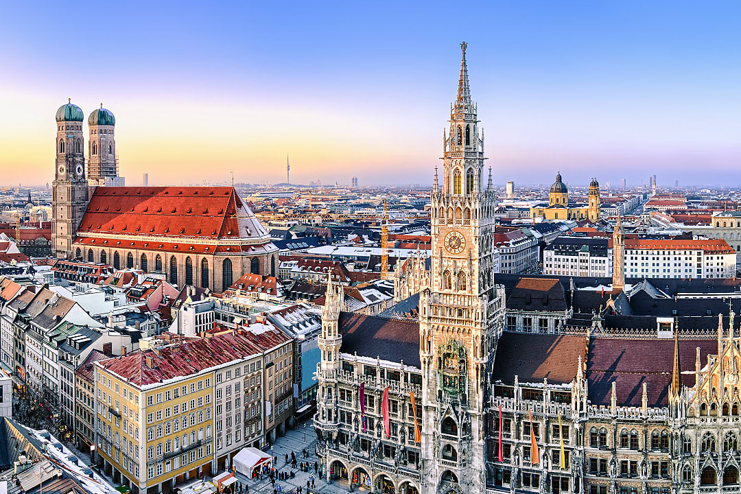 Panoramic view of Munich city center with City Hall