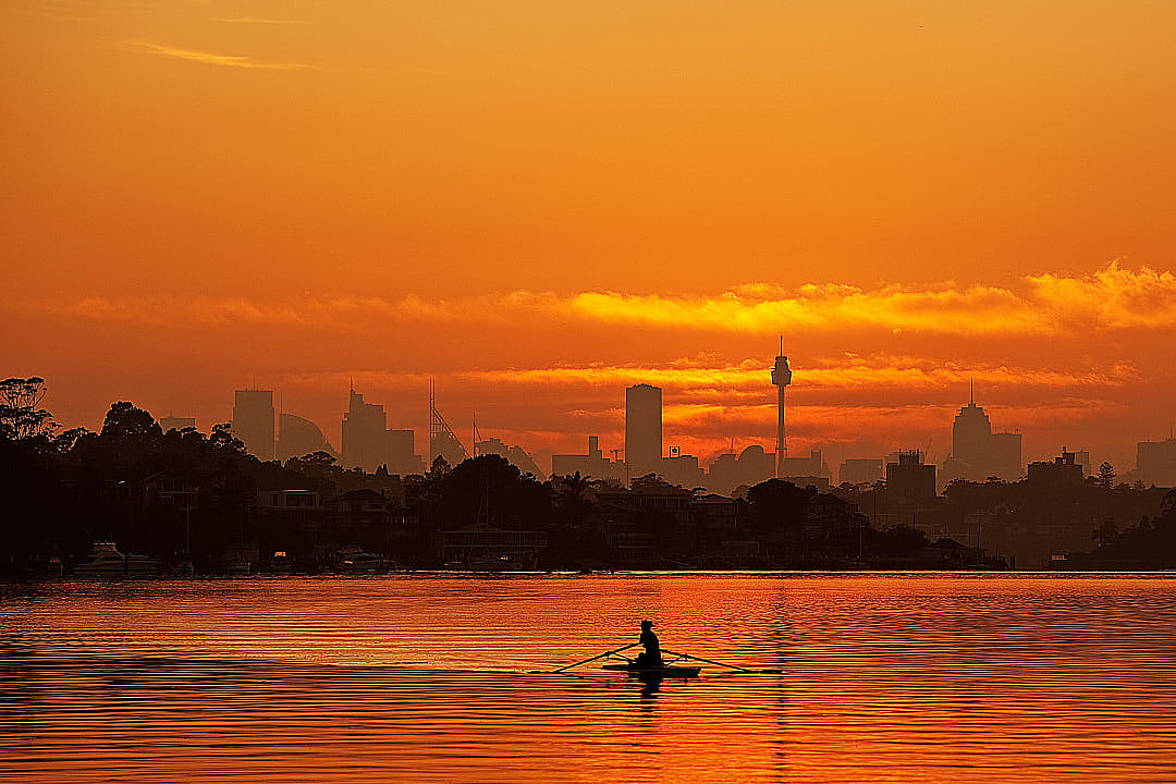 View of the Parramatta River during sunset, Sydney.